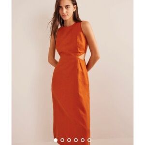Boden linen cutout midi dress in Rust